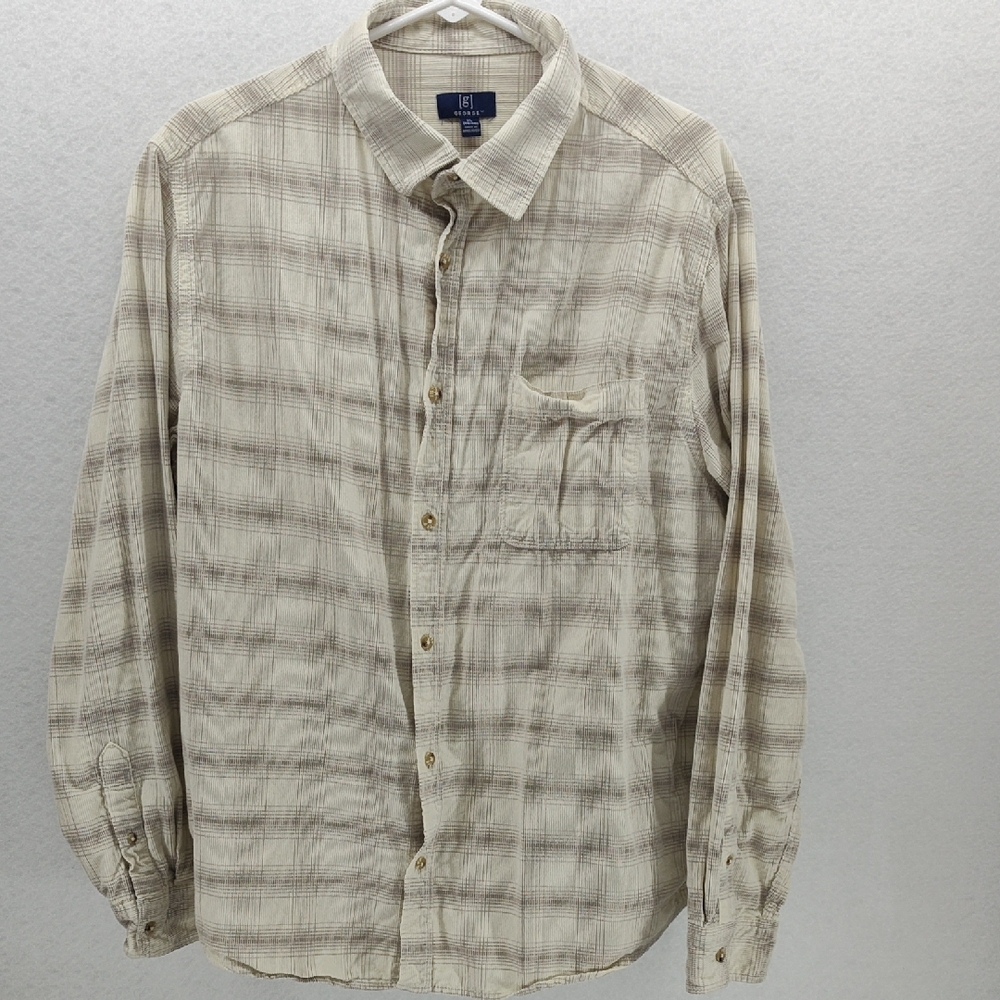 George Men's Beige Checkered Button-Down Shirt